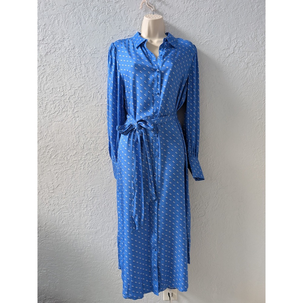 Vineyard Vines NWT Blue Silk Blend Shirt Dress M Country Club Coastal Chic